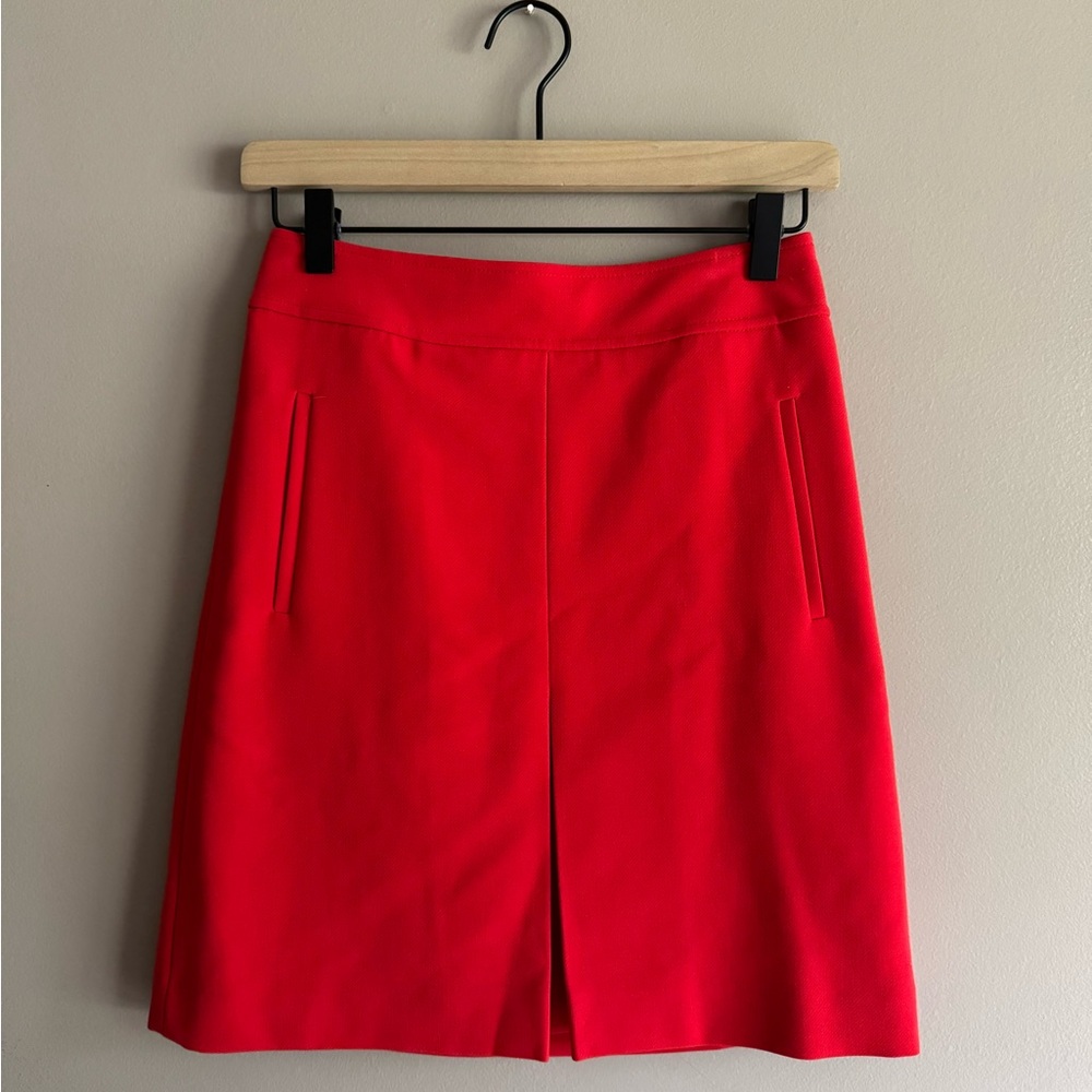 Loft A Line Skirt Womens 00 Petite Red Pleated Knee Length Pockets Stretch Rayon